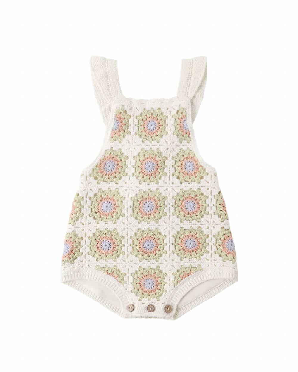 NEW RYLEE + CRU kid's citron daisy check crochet romper in ivory